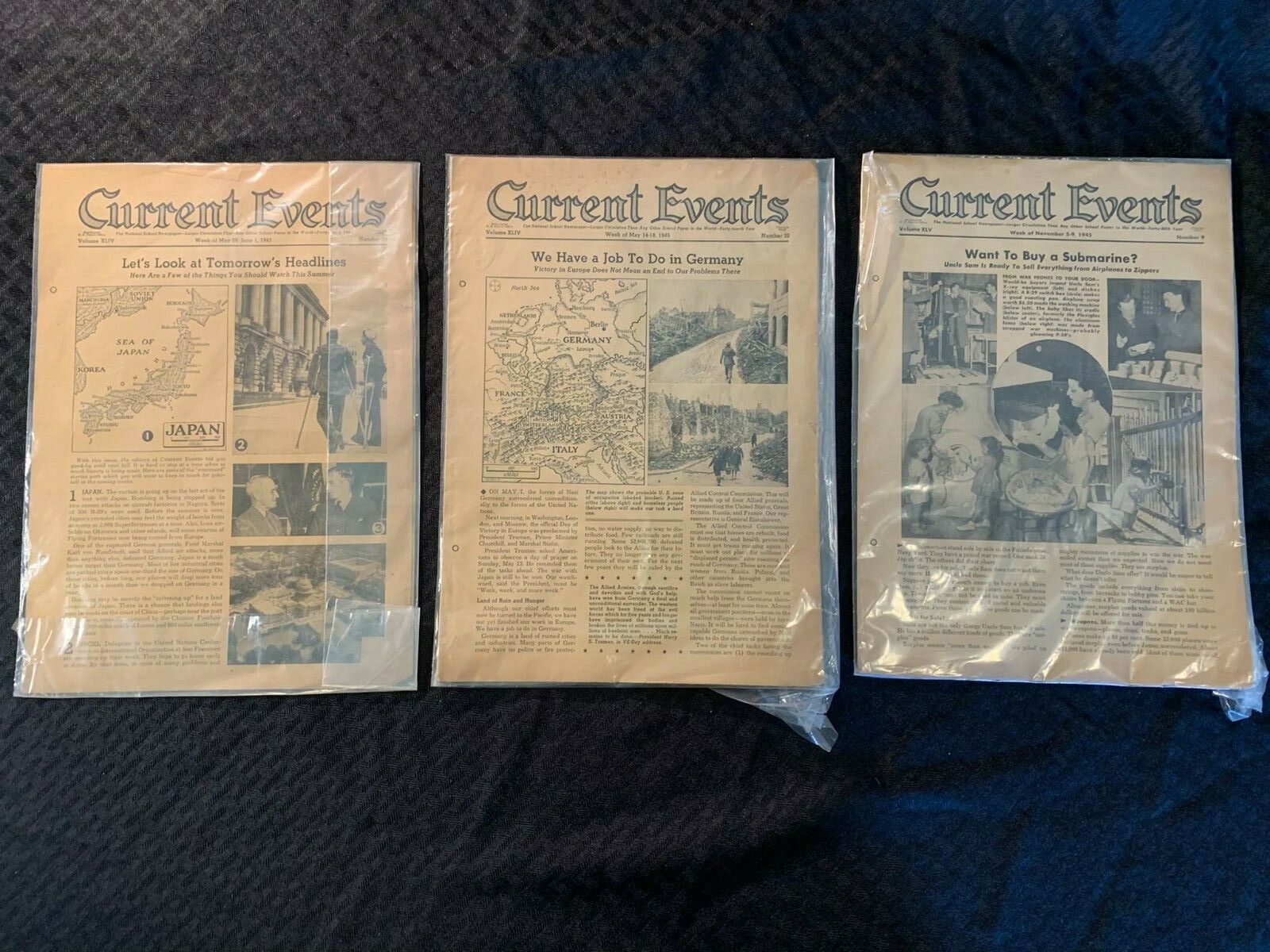 Vintage Current Events-National School Newspaper, 1945 Lot of 6, #9, 30-34
