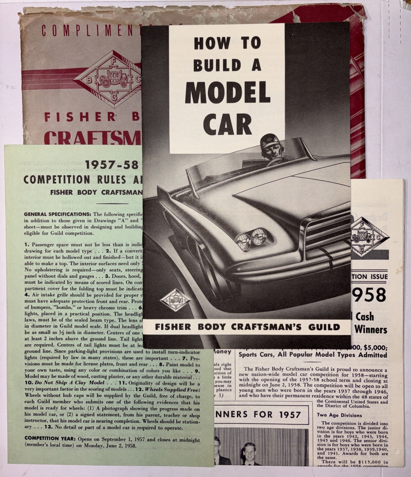 1957-58 FISHER BODY CRAFTSMAN'S GUILD COMPETITION BUILD DETAILS IN ENVELOPE Rare