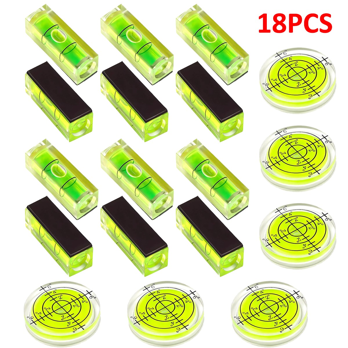 18Pcs Small Bubble Spirit Level, Mini Magnetic Square Bubble Levels, Circular Sp
