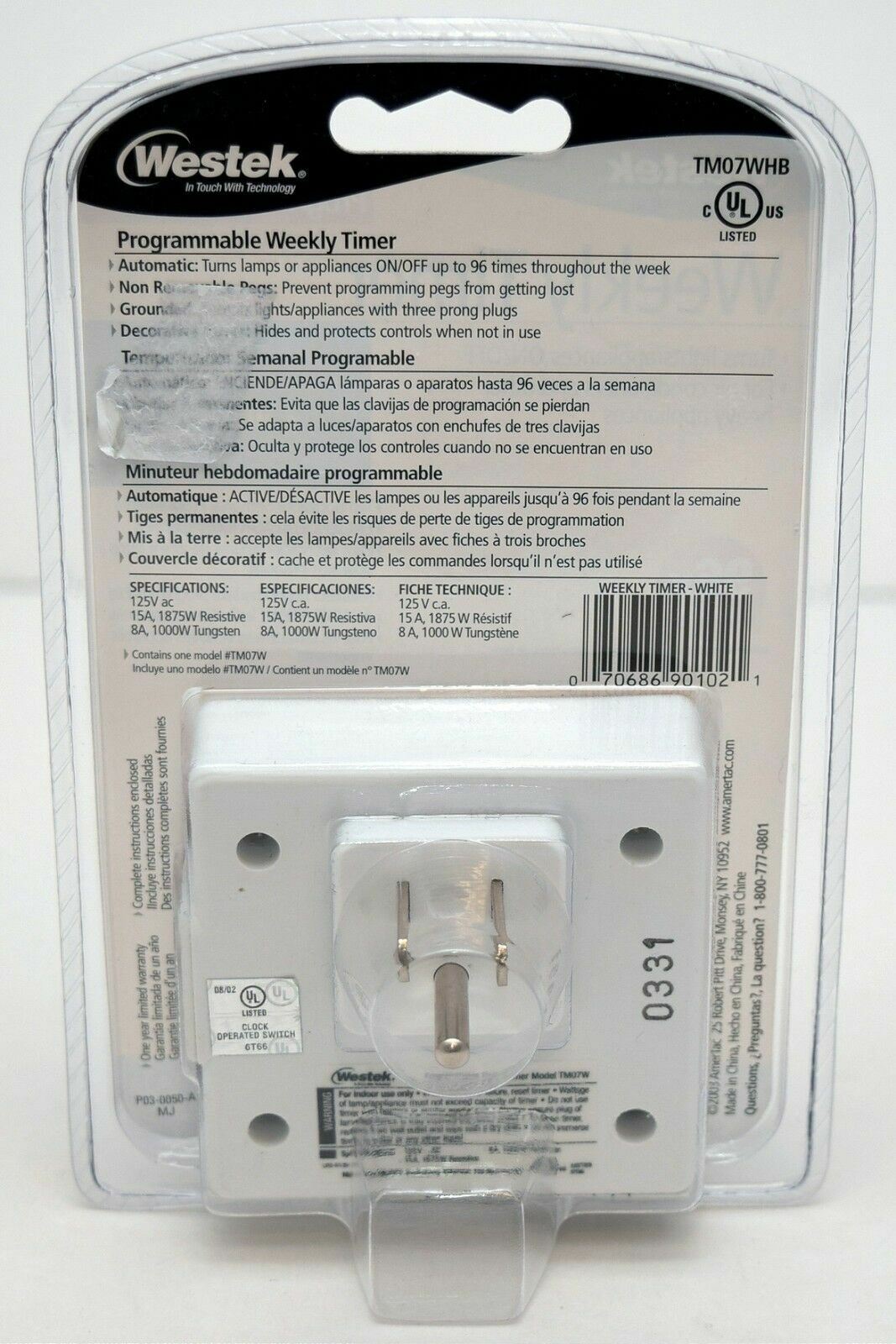 NEW Westek TM07WHB Programmable Weekly Timer 96x Automatic Home/Work wall outlet
