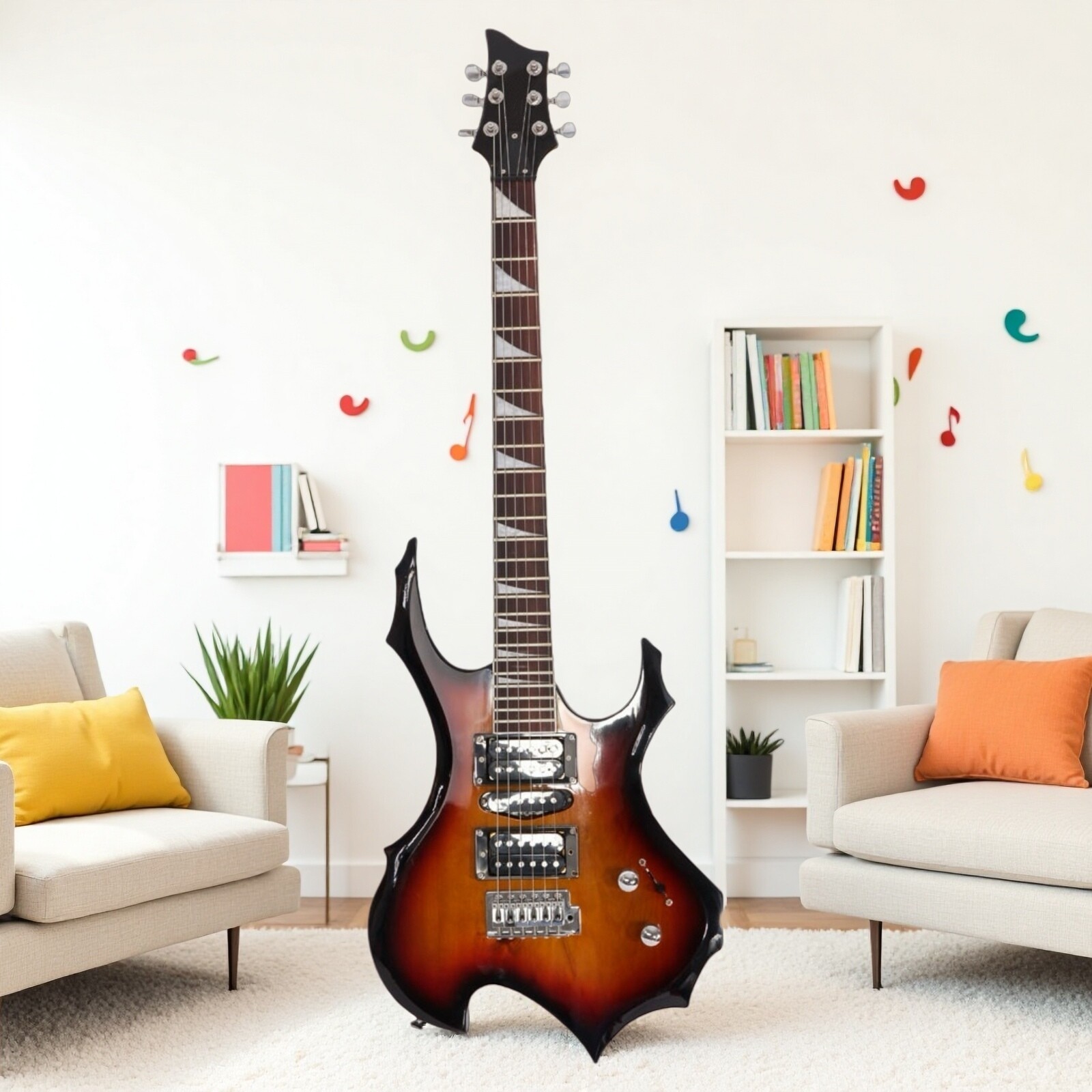 37" Beginner Electric Guitar Set-Full Size Amp Metal Flame HSH Tremolo Sunburst