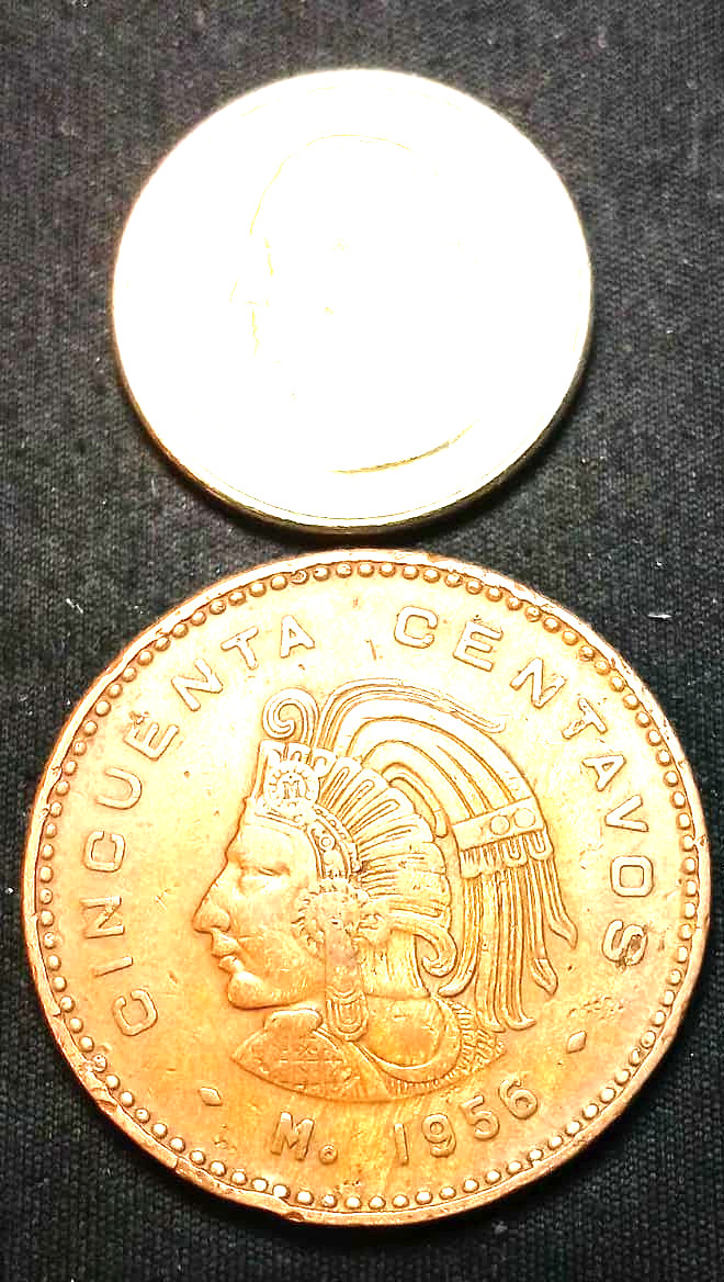 Mexico 1956 50 Centavos big coin Cuauhtemoc copper-nickel Aztec emperor XF COIN
