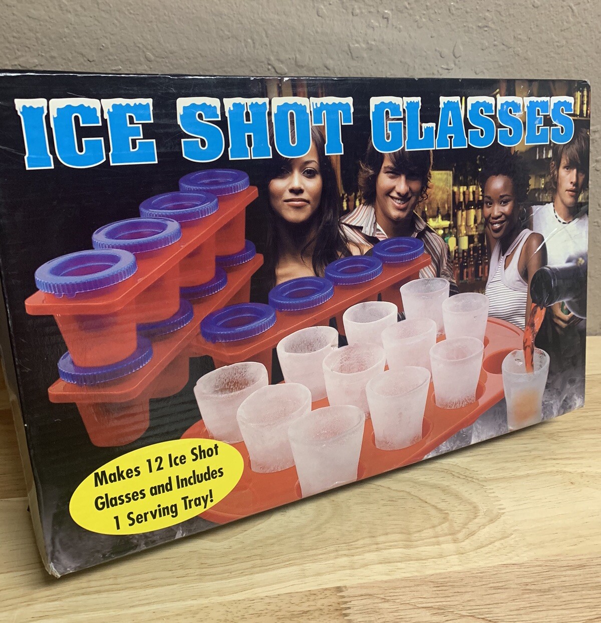 Ice Shot Glasses - Set Of 12 With Red Serving Tray New In Box