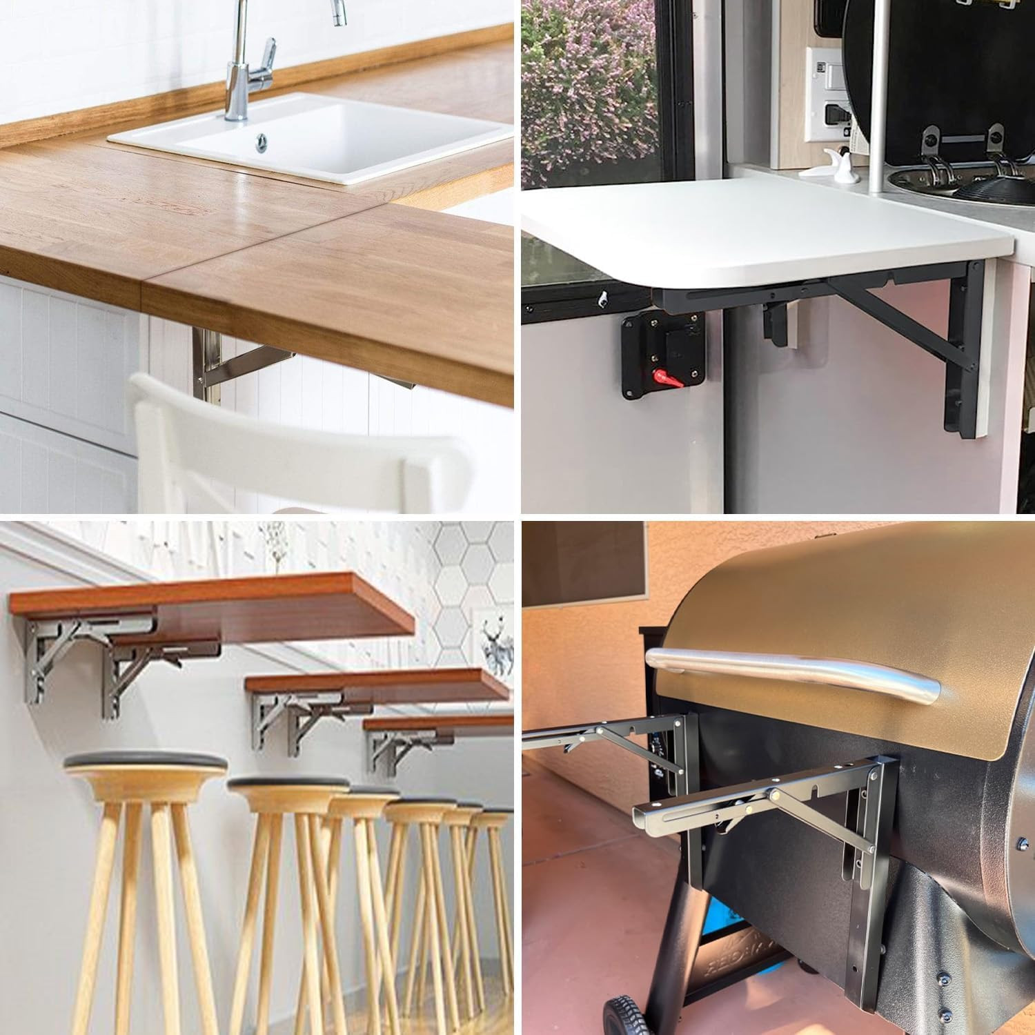 8 Inch Folding Shelf Brackets-2 Pack Foldable Heavy Duty Triangle Collapsible Wa