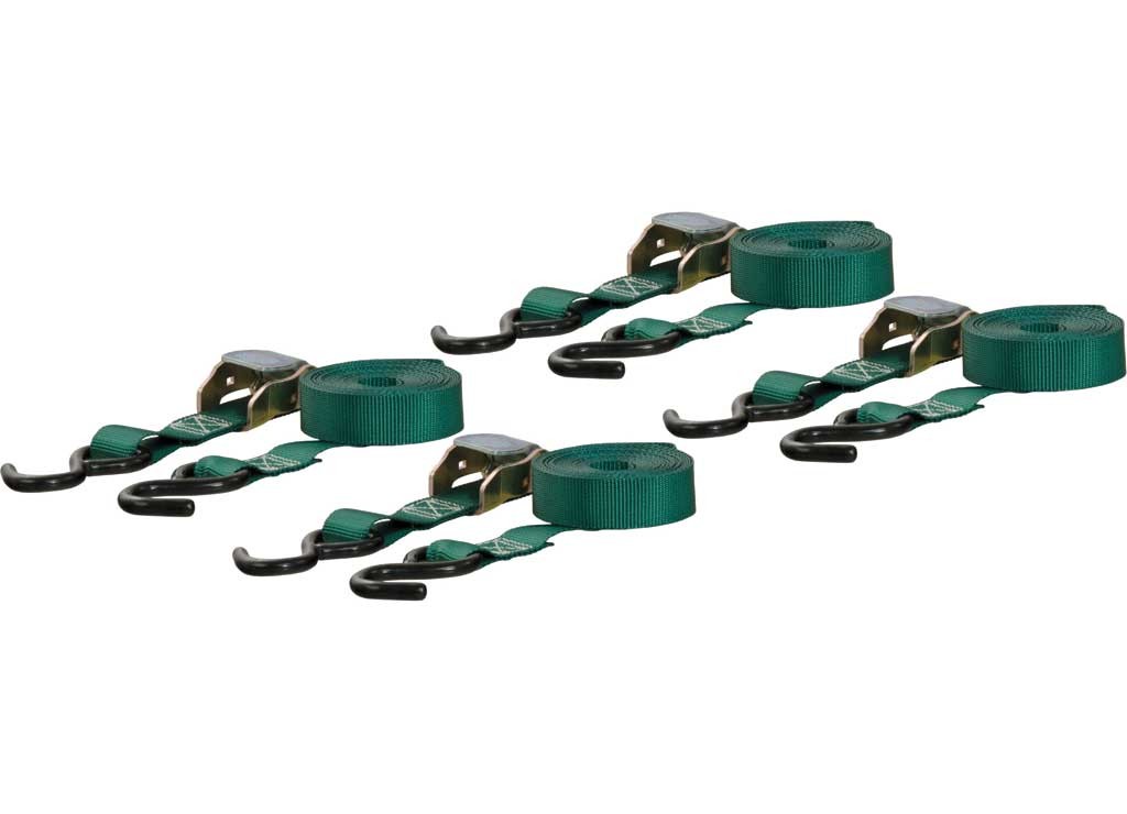 Curt 83016 4 Cambuckle Strap 900/300 15' X 1 Dark Green w/Rubber Coated S-Hooks