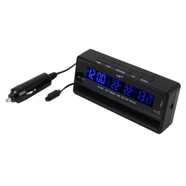 Digital Car Thermometer Voltage Meter Luminous Clock Tester Detector Multi-func
