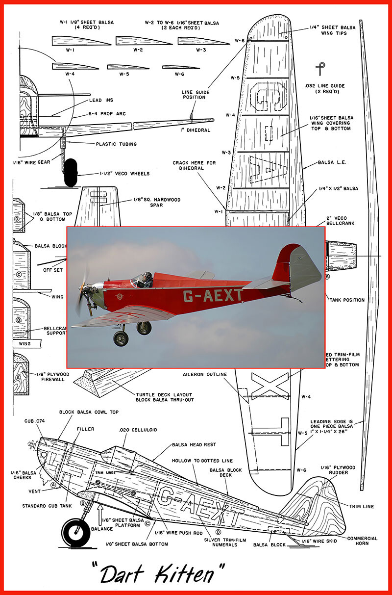 Model Airplane Plans (UC): DART KITTEN 26" Scale for .074 by Paul Palanek