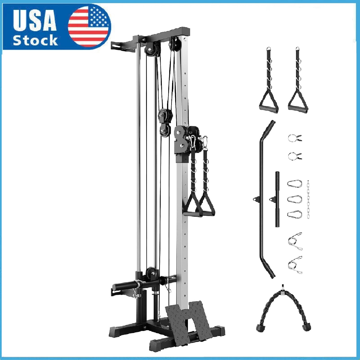 Wall Mount Cable Machine LAT Pulldown Machine w/ 19 Positions Dual Pulley System