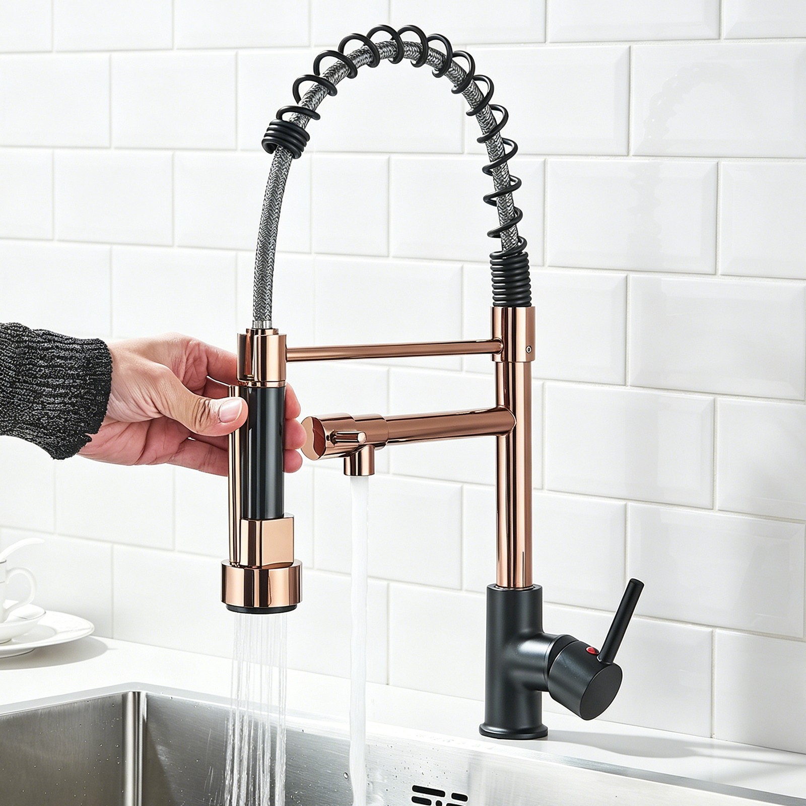 Black Gold Kitchen Faucet with Pull Down Sprayer Single Handle Sink Mixer Tap