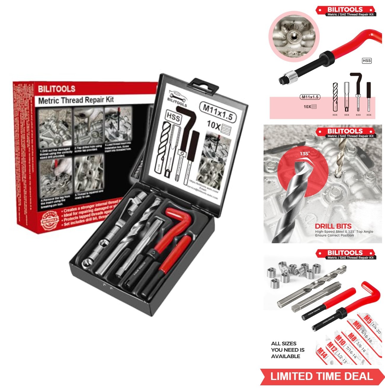 M11x1.5 Thread Repair Kit Metric HSS Drill Tap Insert 304 Stainless Automotive