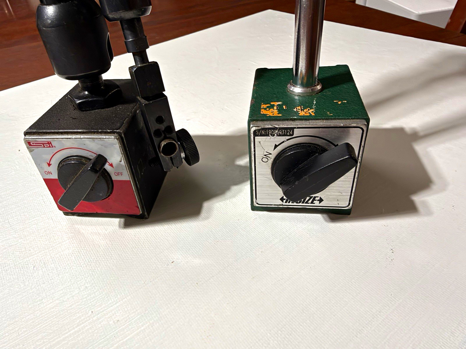 SPI & Insize Magnetic Base Indicator Holders Lot of 2 w/ Articulating Arm