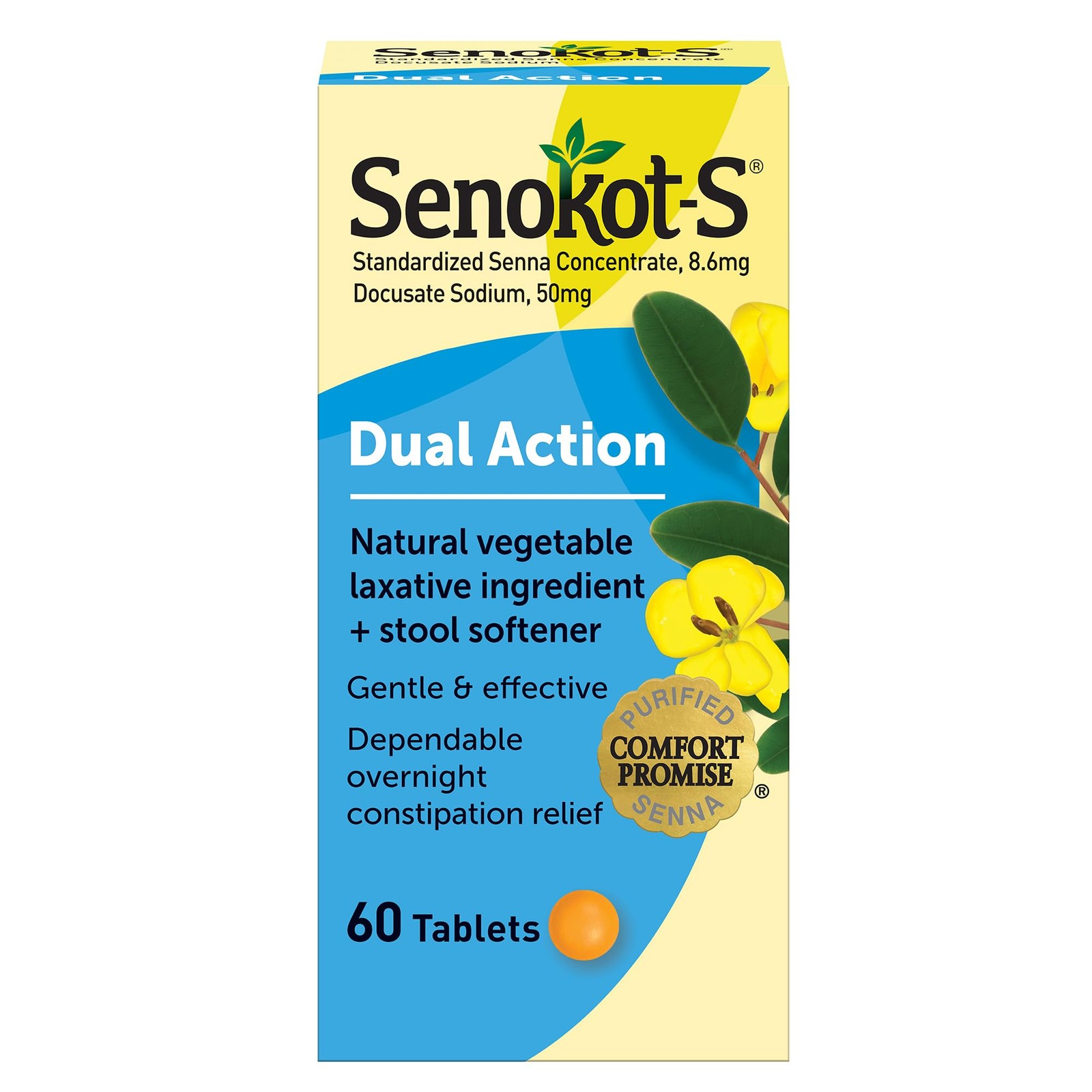 Laxative Tablets Dual Action Natural Vegetable Stool Softener 60 Tablets White