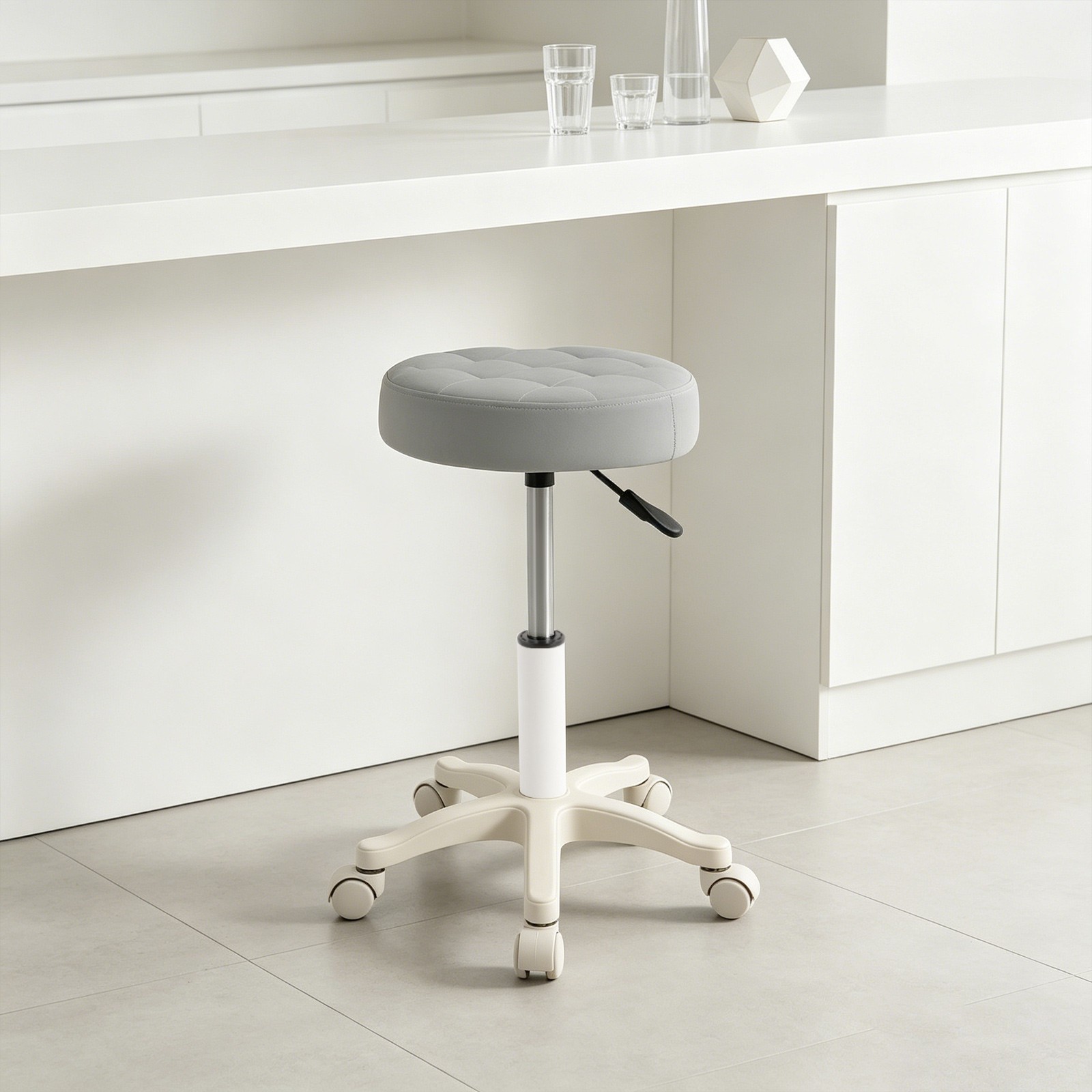 Light Grey Height Adjustable Bar Stool Round Rolling Stool Salon/Office Stool