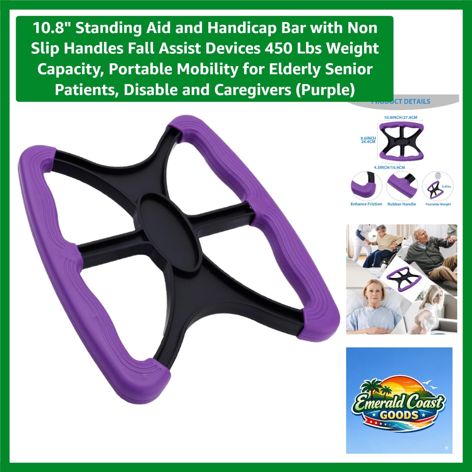 10.8" Standing Aid and Handicap Bar with Non Slip Handles Fall Assist Devices...