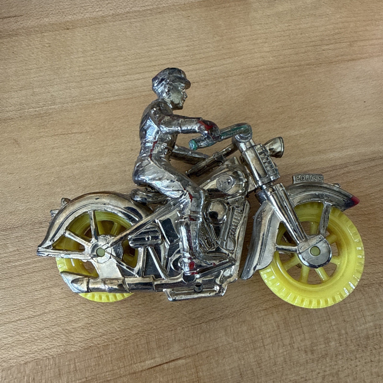 Two 1950s Hard Plastic Thomas Toy Harley-Davidson Police Motorcycle With Driver