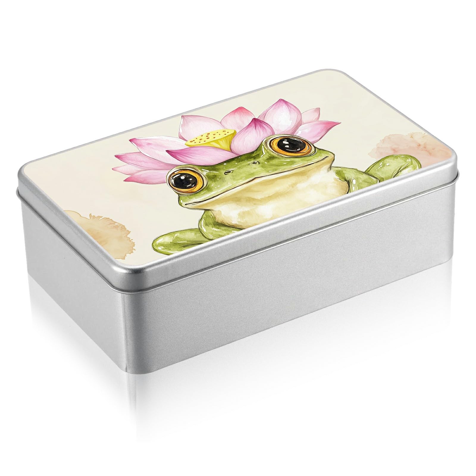 Metal Tin Box with Lid, Rectangular Silver Metal Storage Container, 7.09"×4.3...