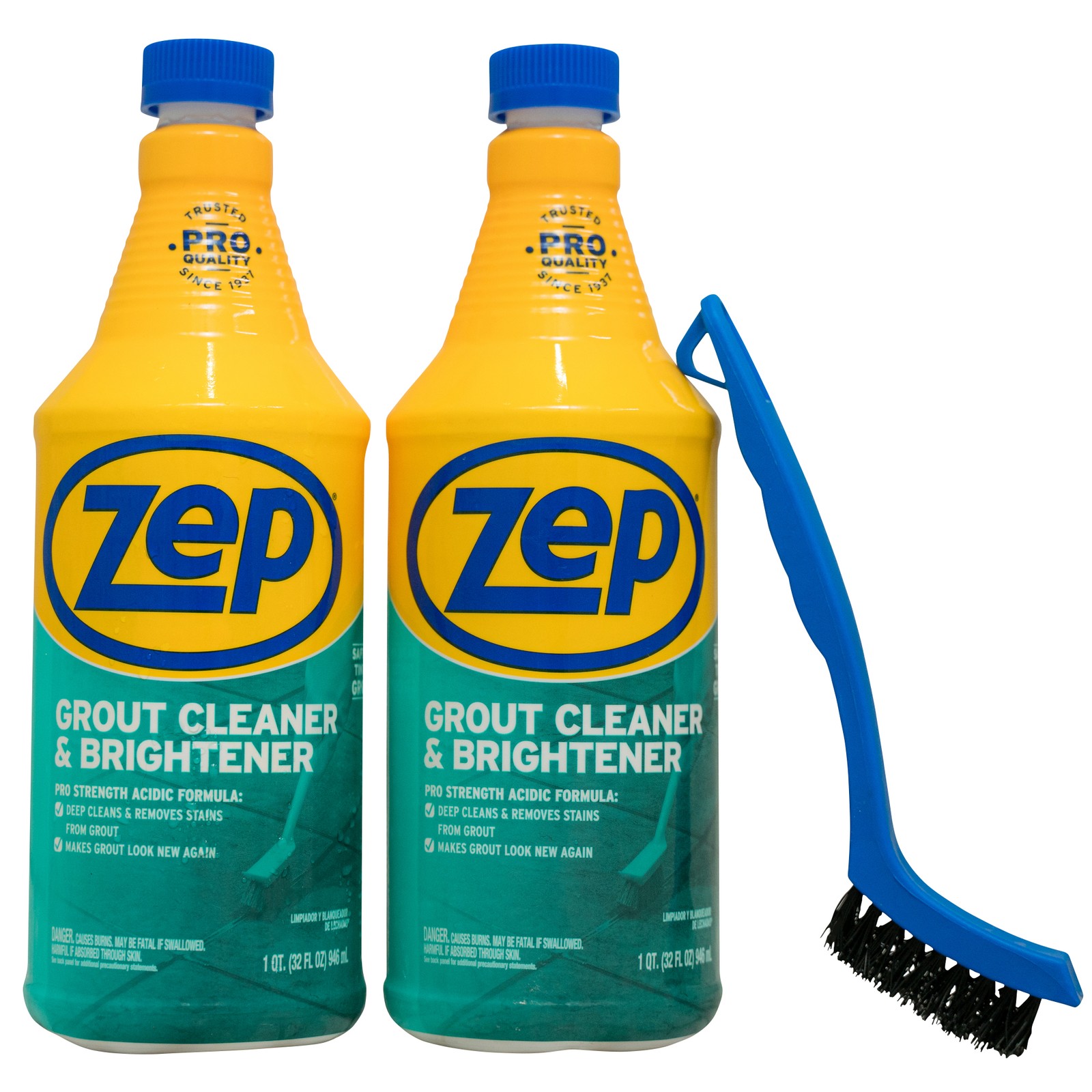 Zep Grout Cleaner and Brightener and Easy to Use Handheld Brush - 32 oz (Case of