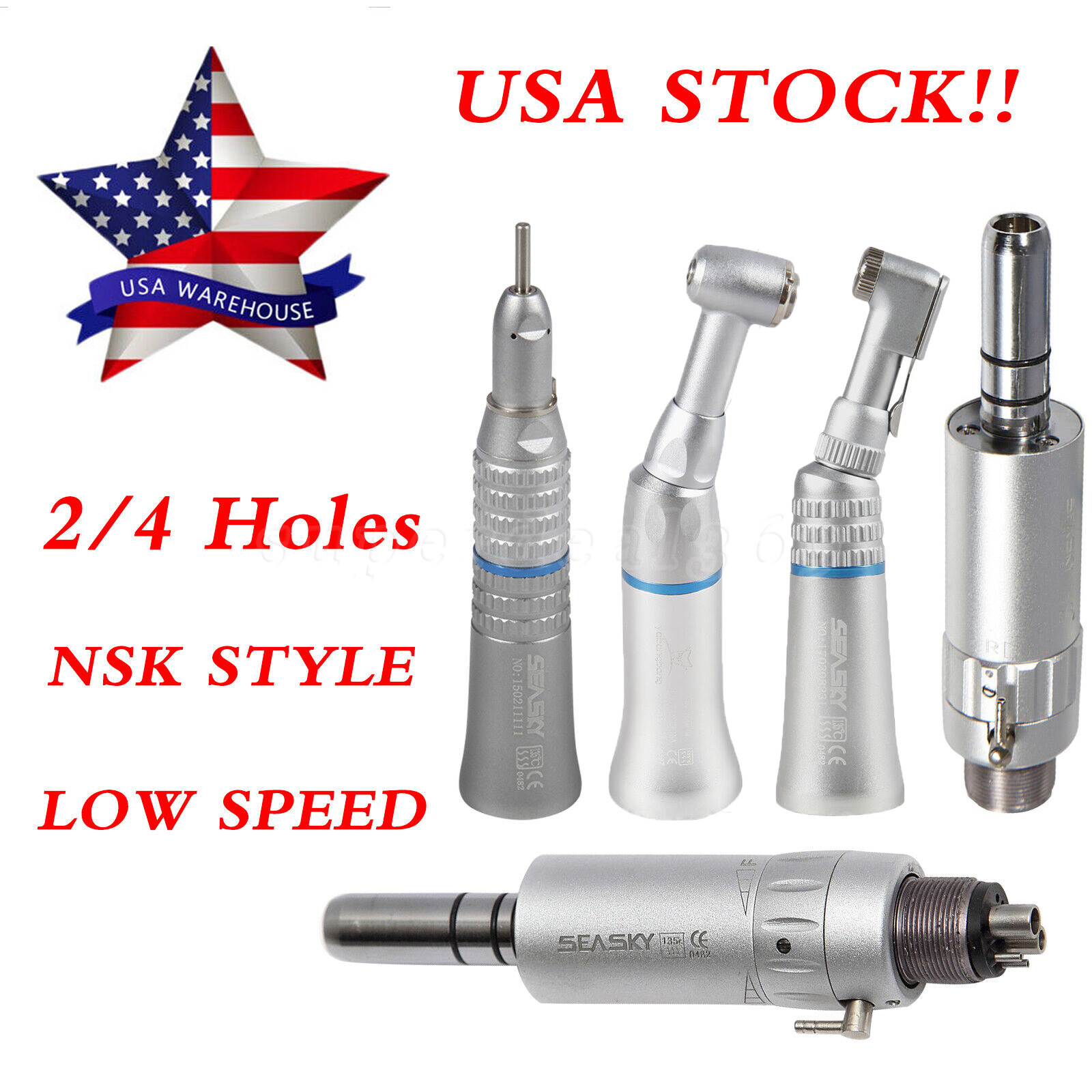 NSK STYLE Dental LOW SPEED Contra Angle Straight Air Motor Handpiece 2/4HOLE SA