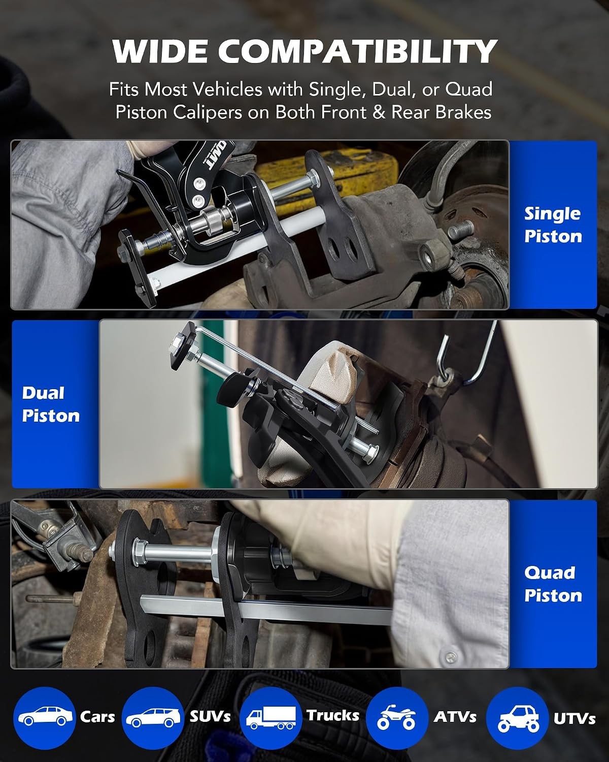 Single Dual Quad Piston Brake Caliper Compressor Tool Set Brake Pad