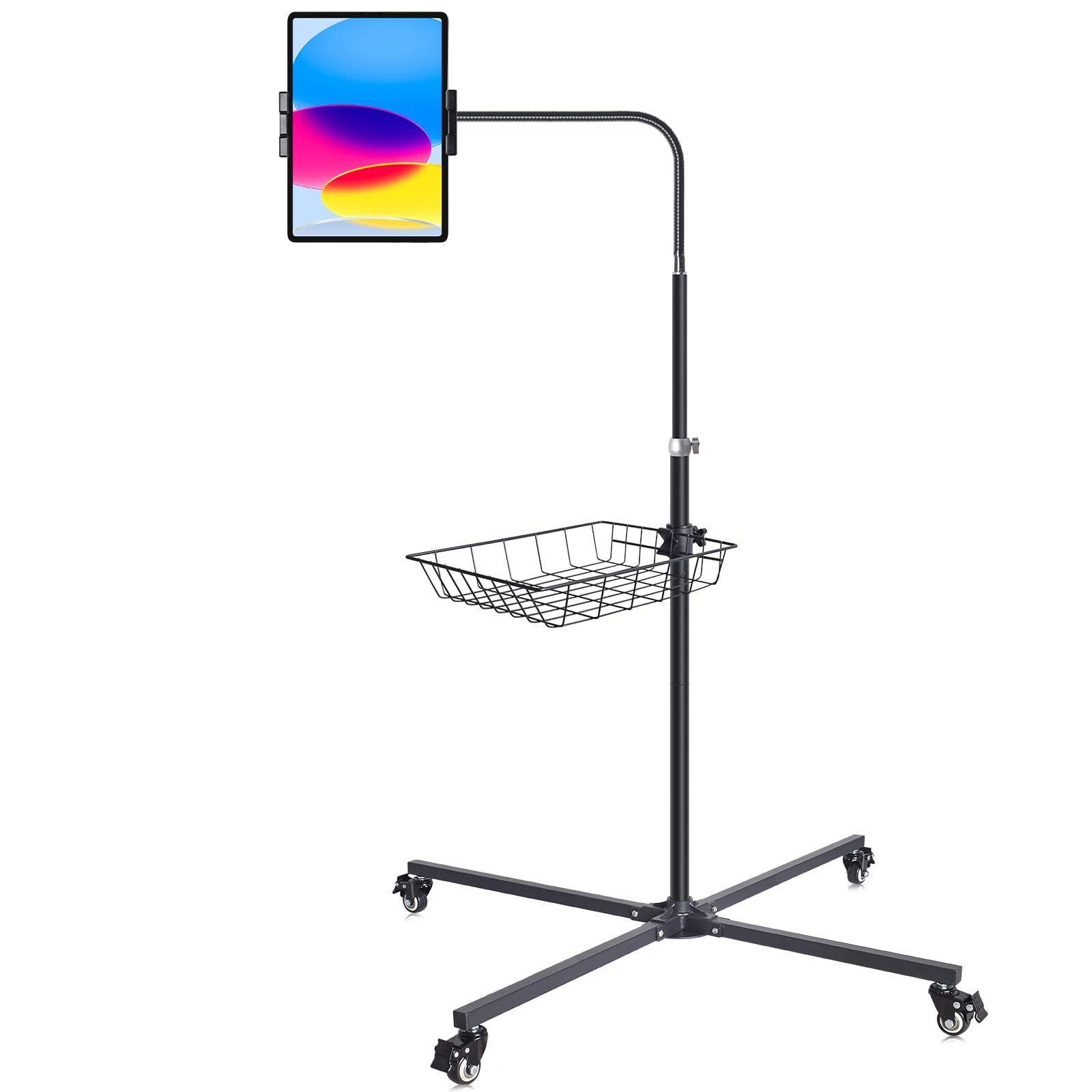 Premium Rolling Floor Stand with Heavy Duty Industrial Wheels & Storage Baske...