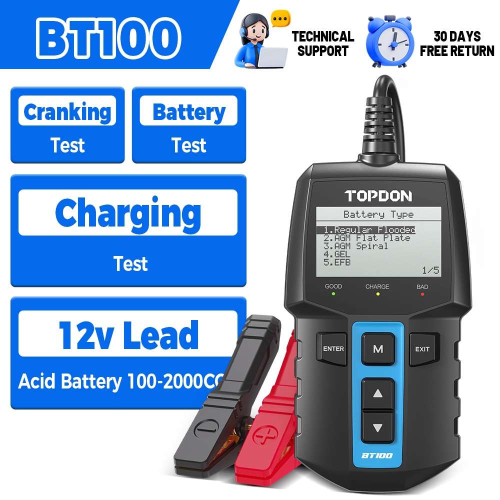 2026 TOPDON BT100 12V Battery Load Tester Digital Analyzer Accurate SOH SOC Test