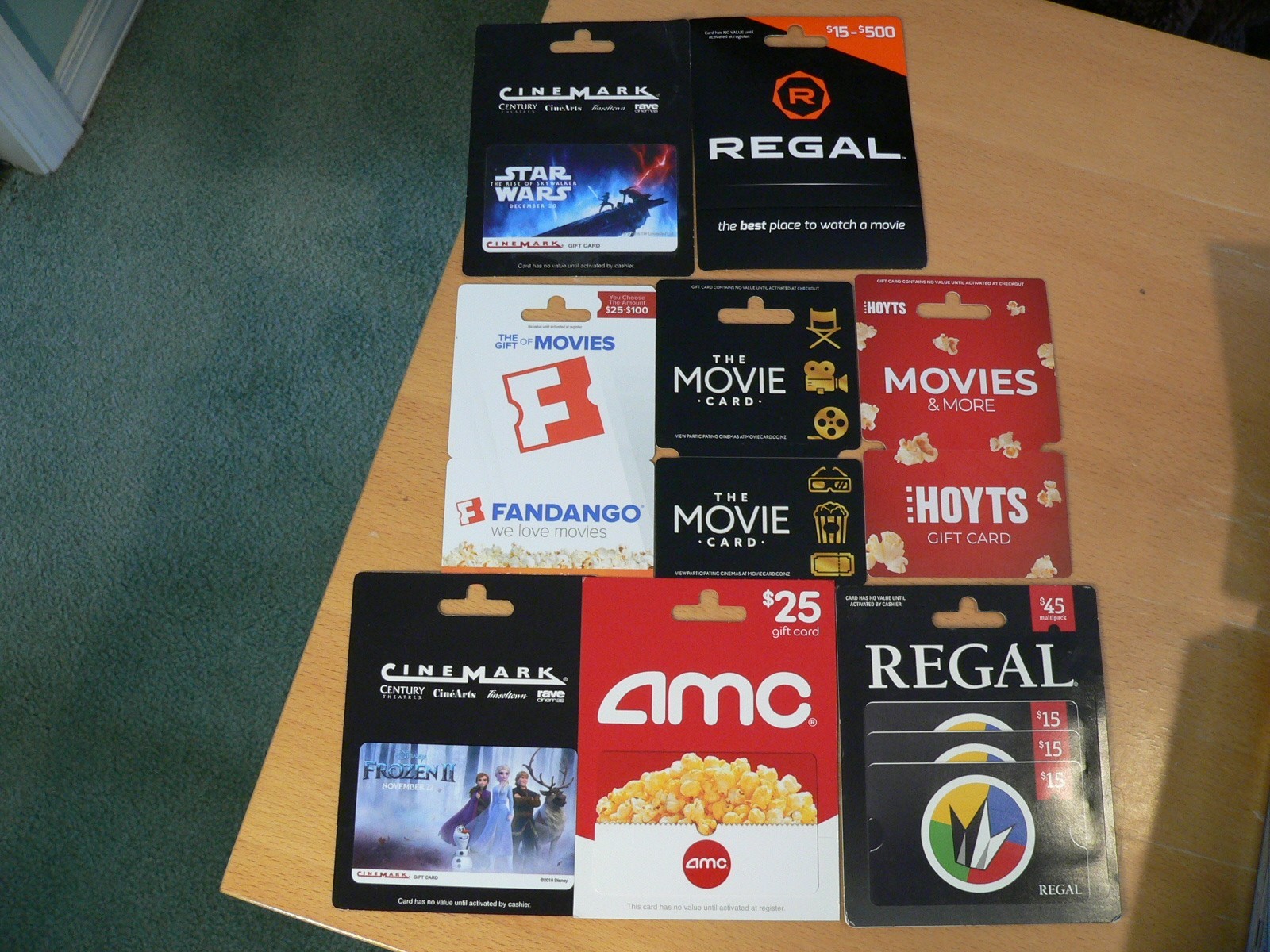 10 MOVIE Gift Cards NO $ Value Collectible Regal Cinemark AMC Star Wars Frozen