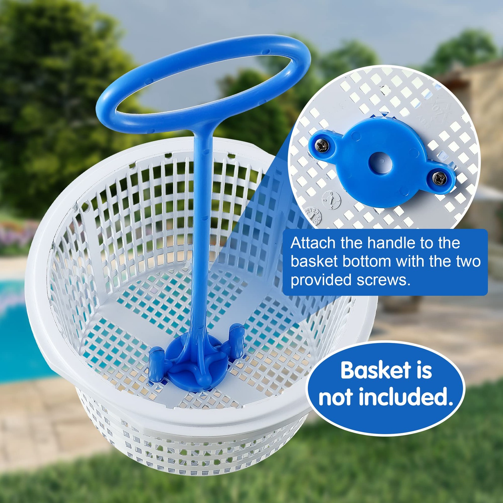 Dreyoo Pool Skimmer Basket Handle, Universal Hook Blue, Silver