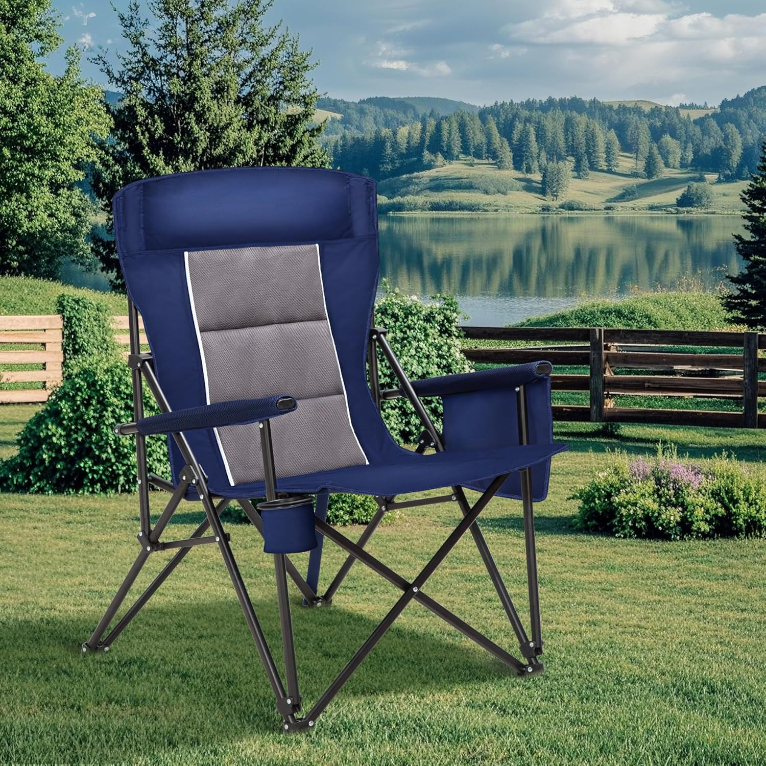 Oversized Camping Chairs for Adults, High Back Heavy Duty Lawn Folding Chair Sup