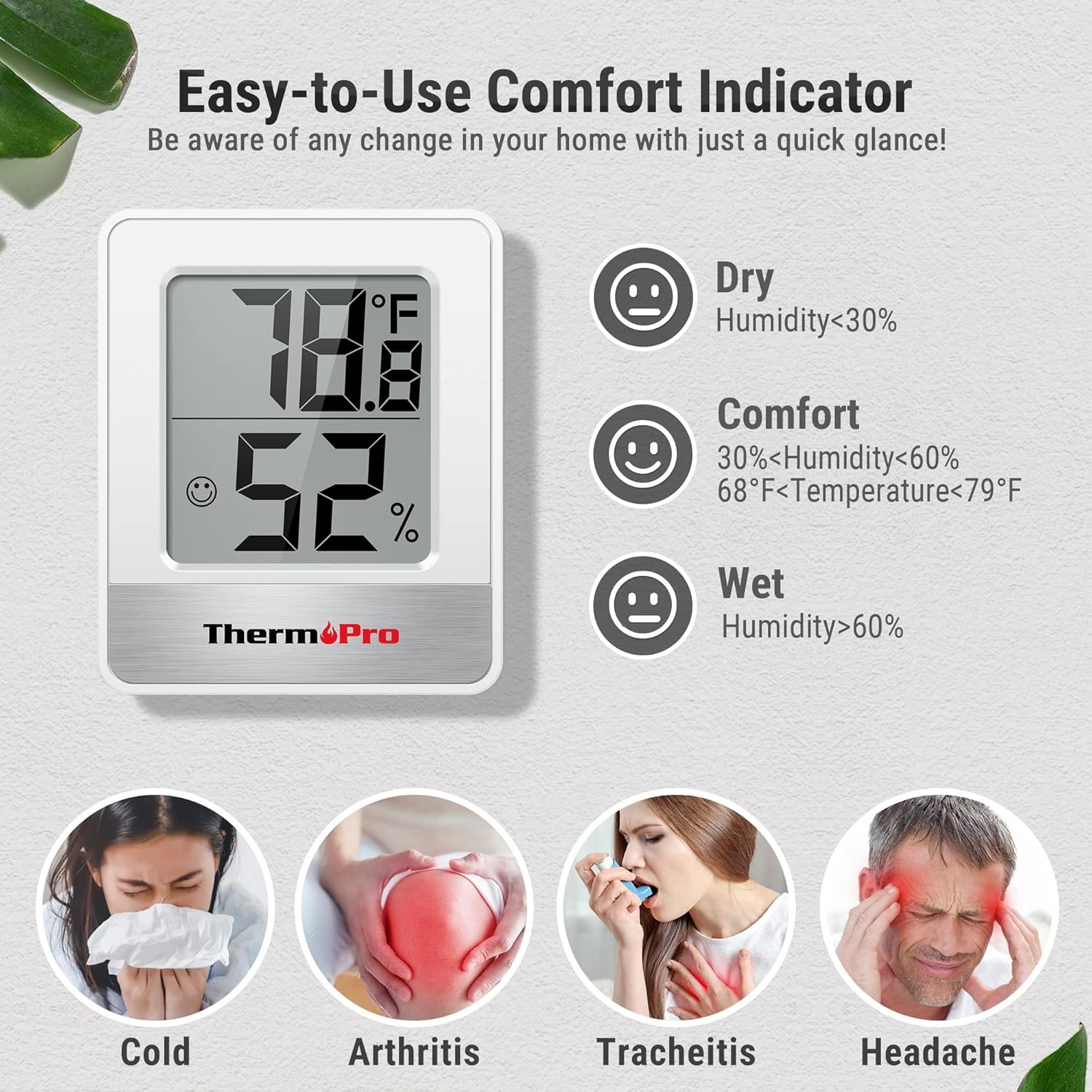 ThermoPro TP49 Digital Hygrometer Indoor Thermometer White