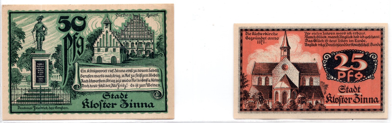 1920 Germany Zinna Notgeld 2 Note Set (2143)