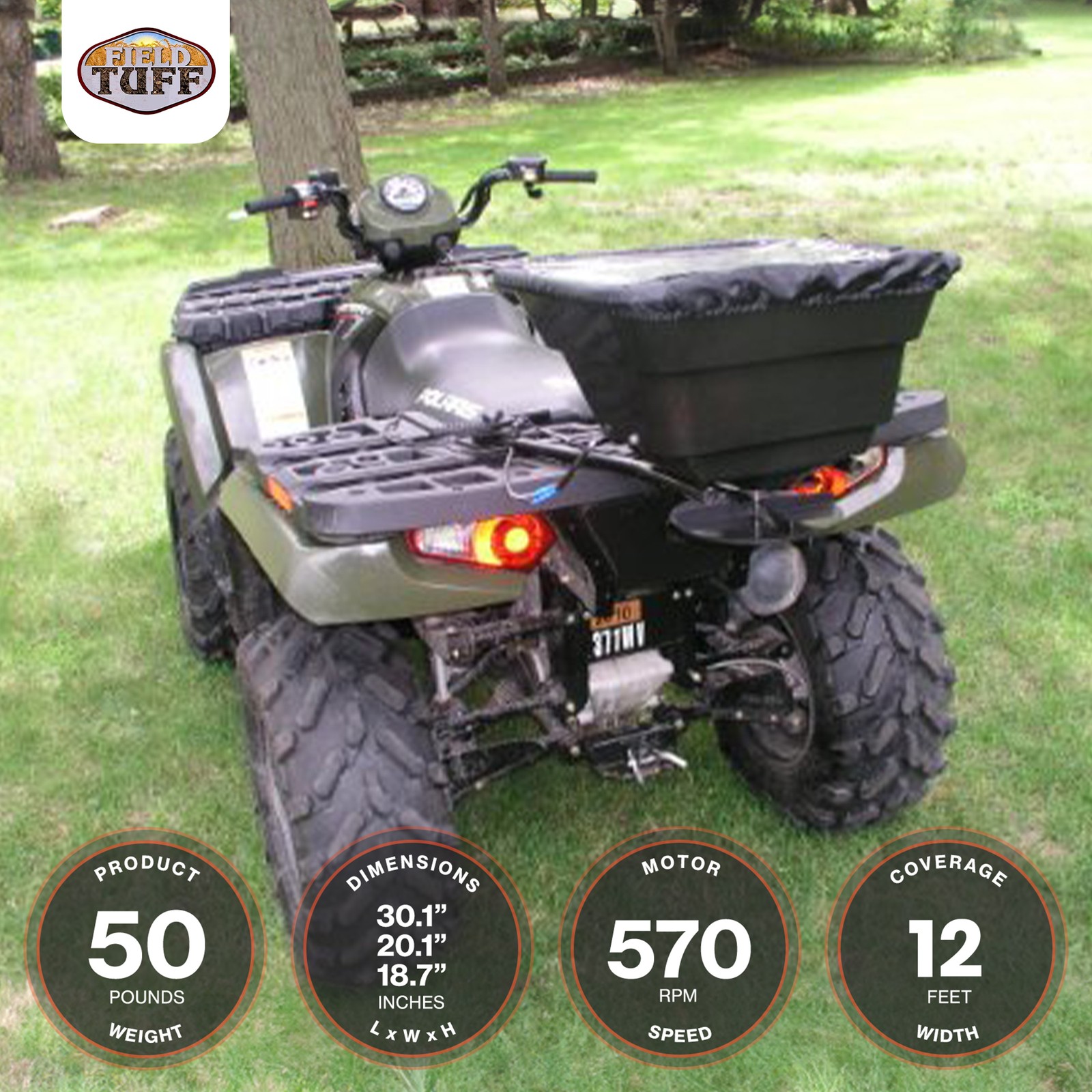 Field Tuff 12V ATV Hitch Mount Receiver 125 lb Fertilizer Spreader (Open Box)
