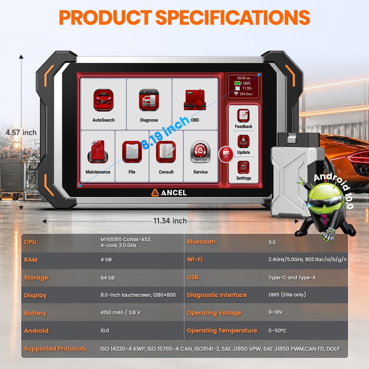 ANCEL DS600BT Car Diagnostic Tool Bidirectional OBD2 Scanner ECU Coding IMMO ABS