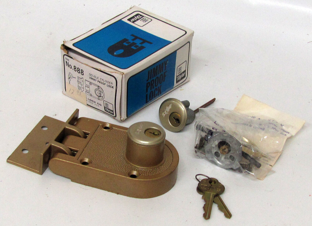 Vtg Taylor Lock Co 888 JIMMY PROOF Double Cylinder Jimmy Resistant Door Lock NOS