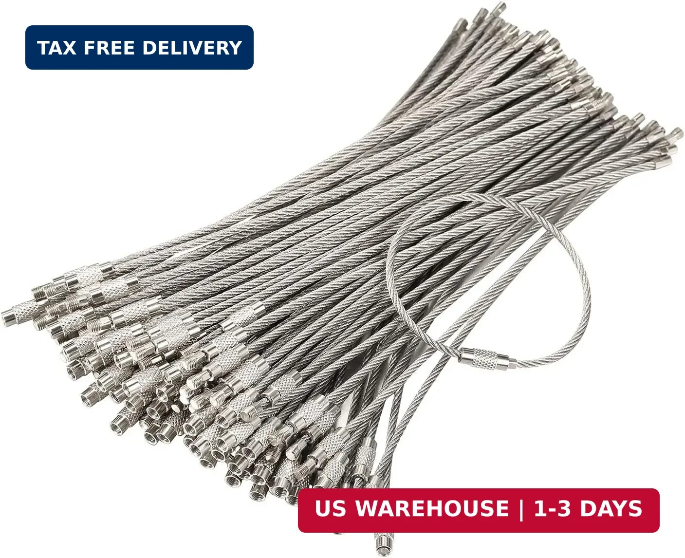 Pack (100) Stainless Steel Wire Keychains Cable, Key Rings, Heavy Duty Luggage T