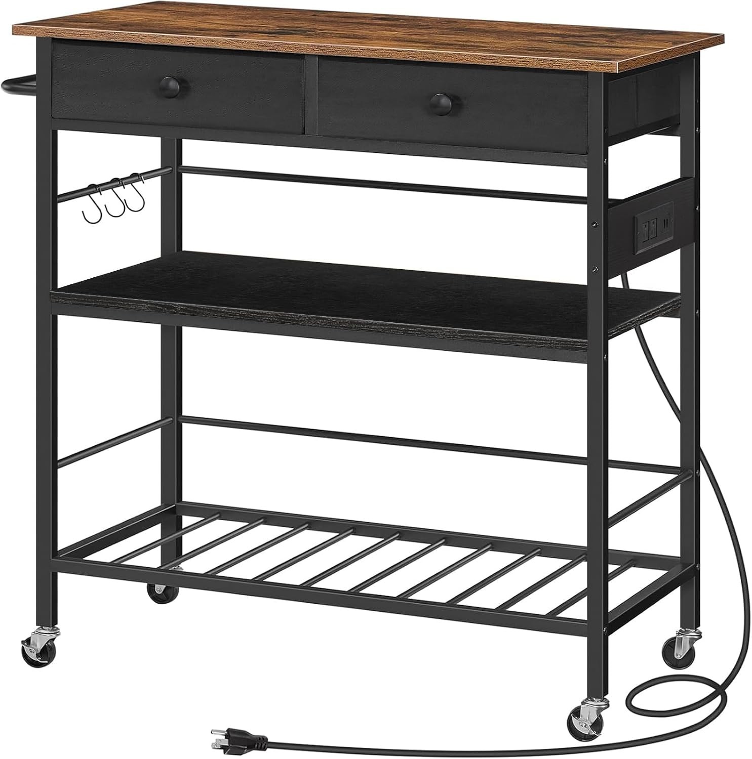 Kitchen Island W/ Storage Rolling Island Cart Kitchen W/ 2 Drawers & Outlet