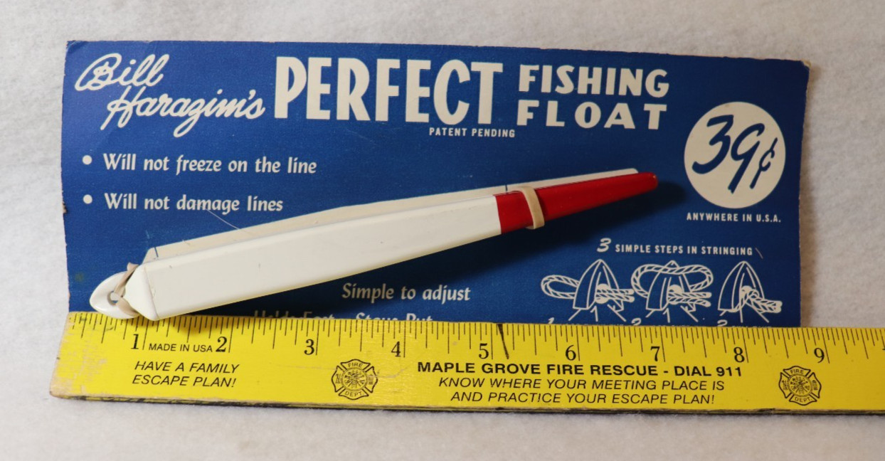 BILL HARAZIM1S PERFECT FISHING FLOAT BOBBER NEW ON ORG CARD ST PAUL MINN 1960`S