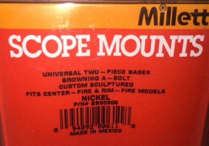 Millett Browning A-Bolt Two Piece Steel Scope Mount Base NICKEL BB00905