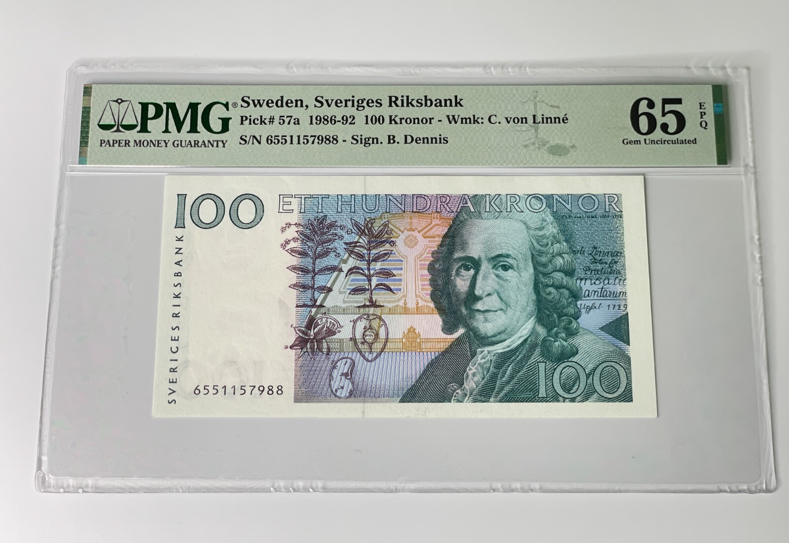 SWEDEN 1985-2000 (1996) 100 Kronor P-57b Carl Linnaeus, Gem *UNC* 65 EPQ