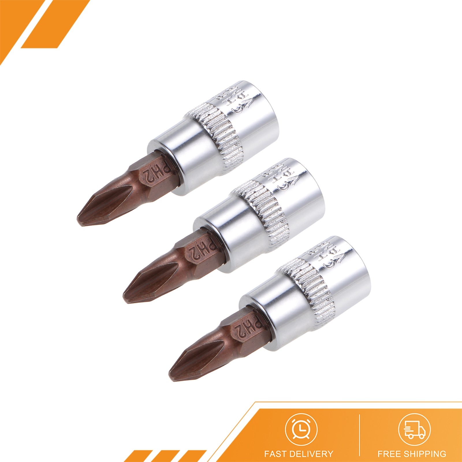 3pcs - 1/4" Drive x PH2 Phillips Bit Socket Standard Metric S2 and Cr-V Steel