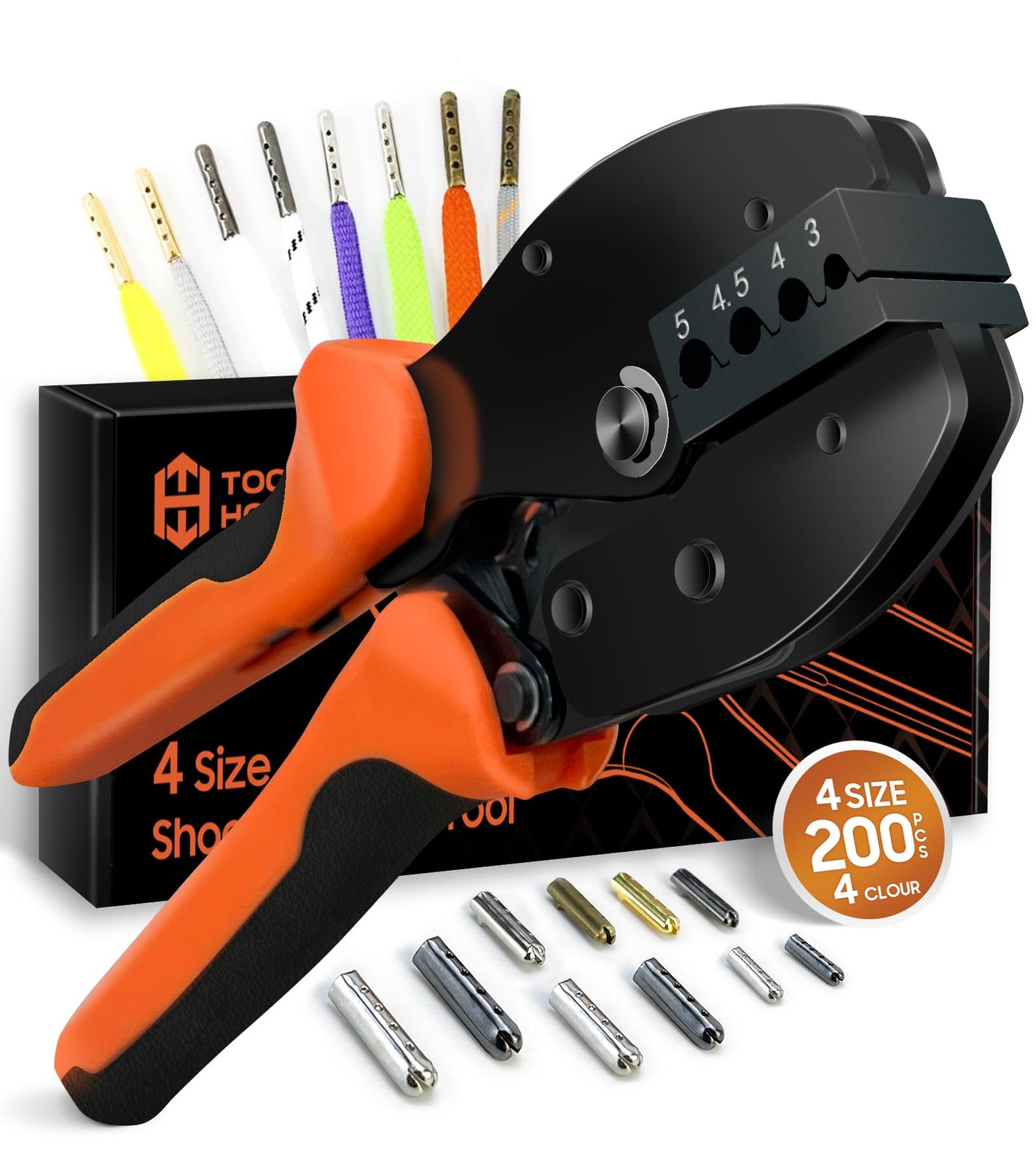 Aglets Shoelaces Crimping Tool 3/4/4.5/5mm Repair Kit 200 Pcs Replaceable Tips