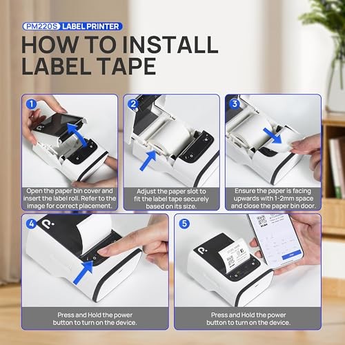 White PM220S Label Maker with Tape, Bluetooth, Easy to White