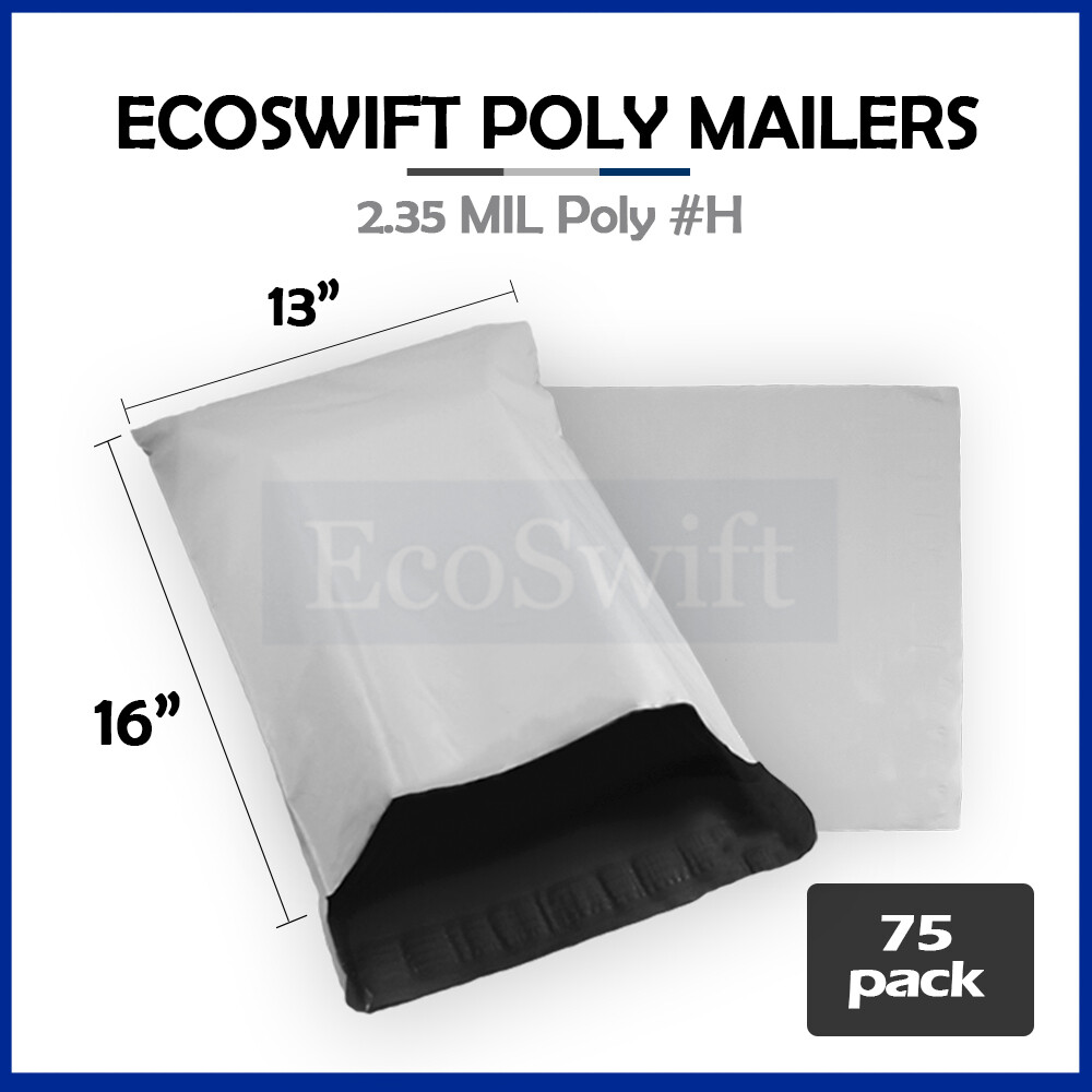 75 13 x 15 EcoSwift White Poly Mailers Shipping Envelopes Self Seal Bags 2.35MIL