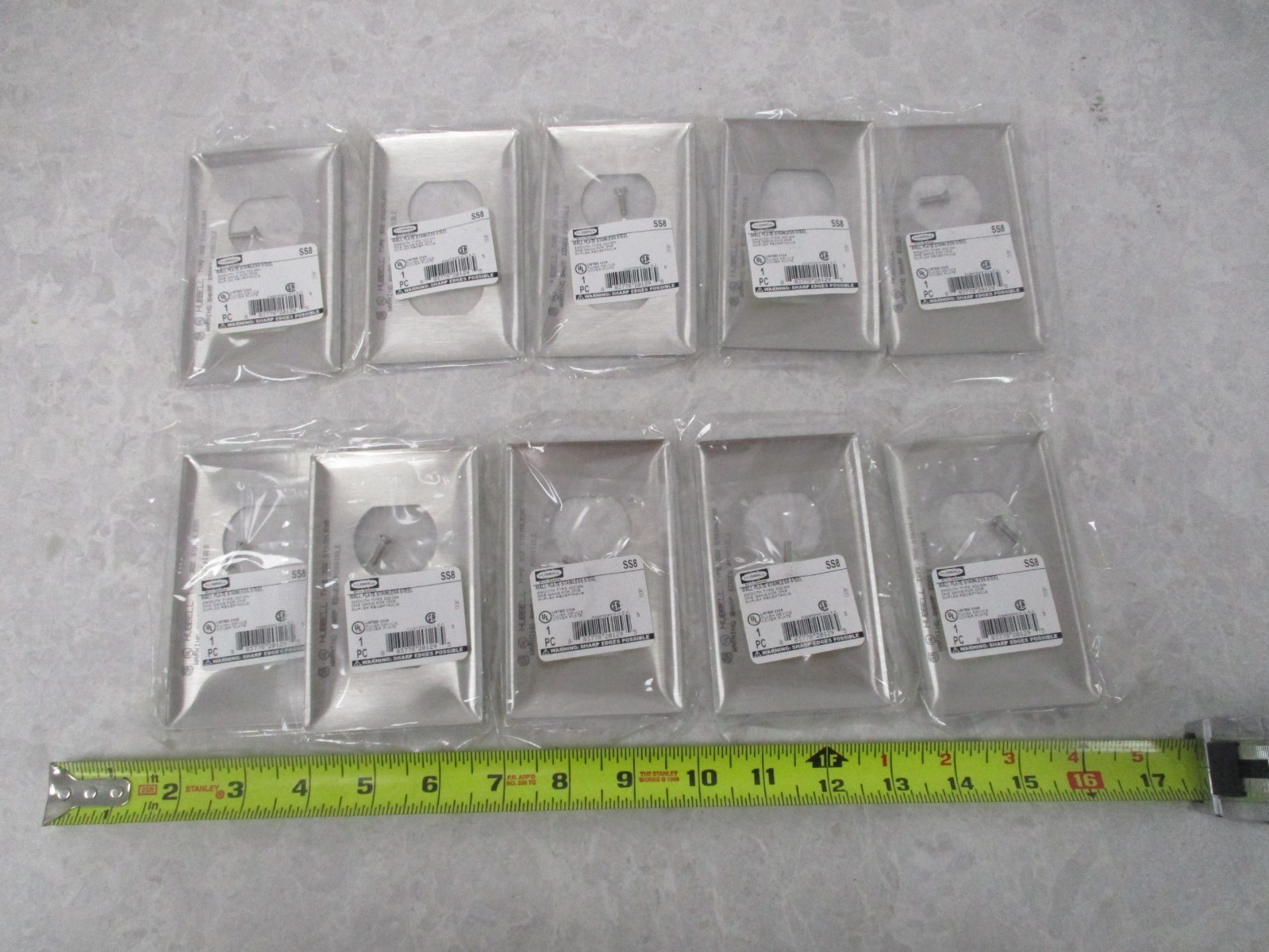 LOT OF 10 HUBBELL SS8 WALL PLATE STAINLESS STEEL, XA0074