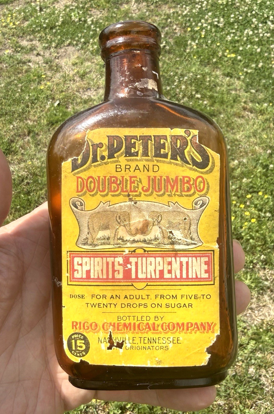 Dr. Peters Medicine Double Jumbo Spirits Tupertine  Paper Label Bottle !