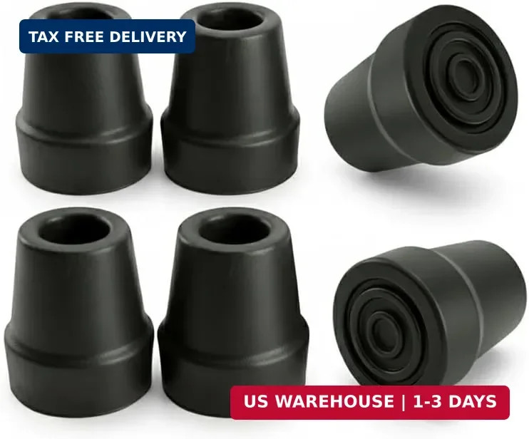 Gadgetime USA Pack of 6 Heavy Duty Rubber Cane Tips, Non Slip Traction Base, 3/4