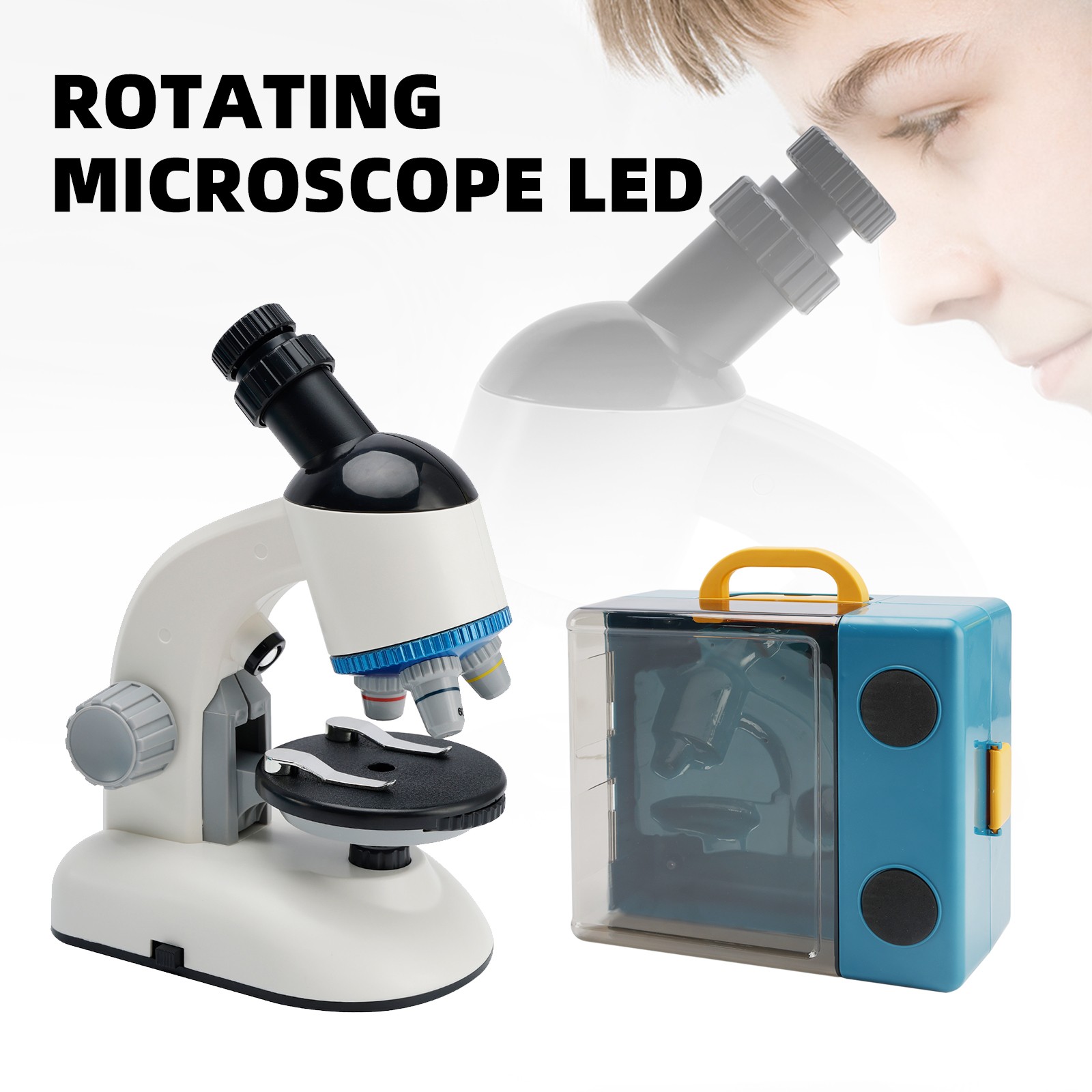 ✨Rotating Microscope LED 100X-1200X Magnification Science Toys Kit For Kid White
