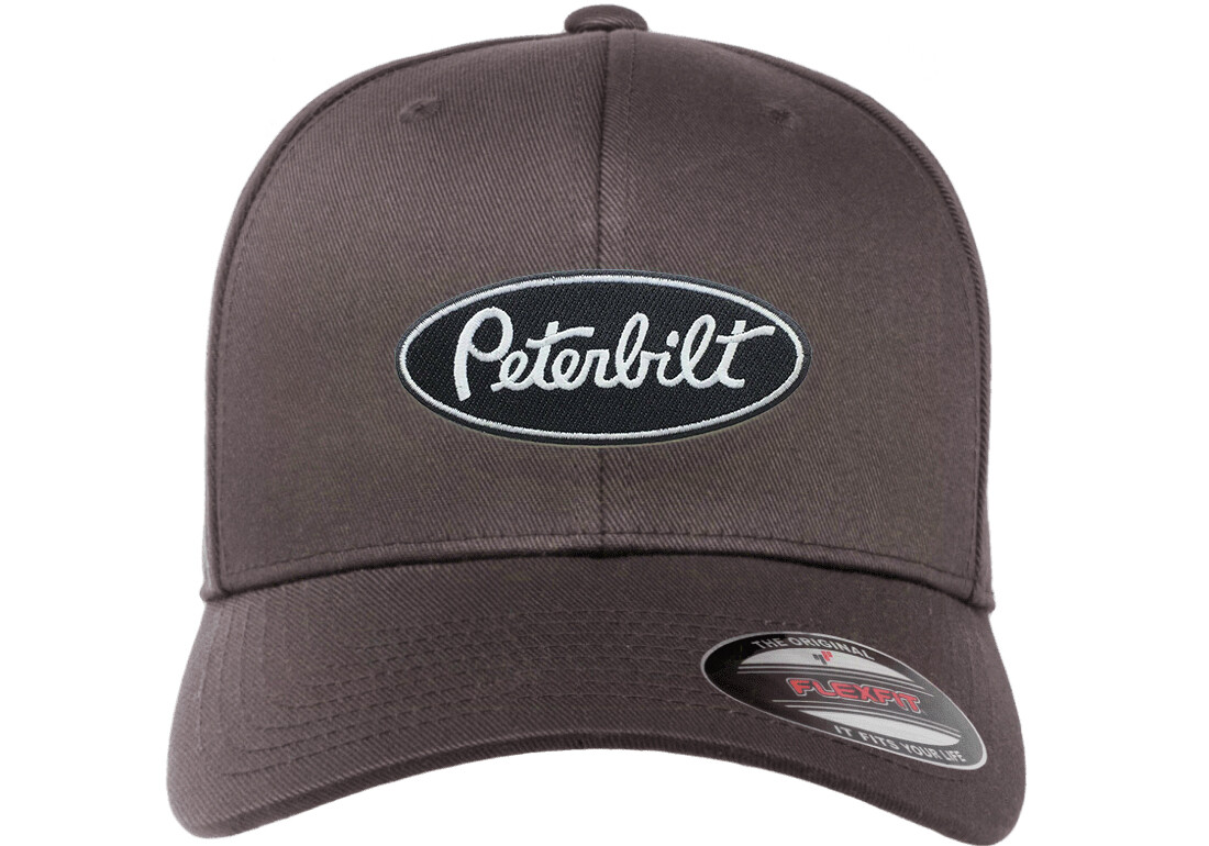 PETERBILT TRUCK BLACK Embroidered Patch CURVED or FLAT BILL FLEXFIT HAT