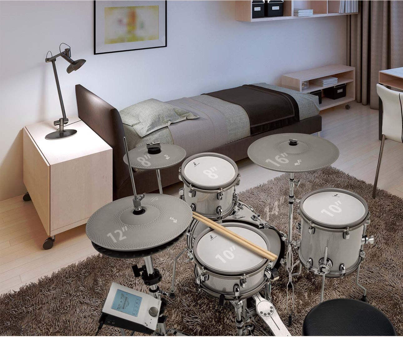 EFNOTE mini Acoustic Designed Electronic Drum Set White Sparkle Kit