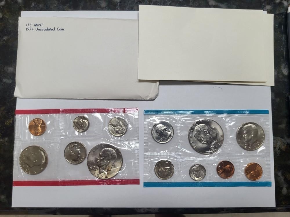 1974 Mint set ERROR SET !!!  13 coins IKE DOLLAR Wrong spot !  ERROR