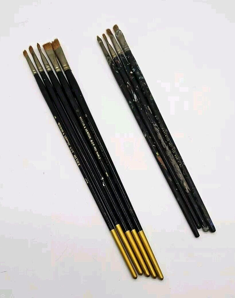 Lot of 9 Winsor & Newton Series 807 Red Sable #4, 6, 8, 10, 12 Brushes Vintage